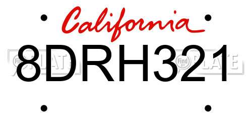 8DRH321 California License Plate