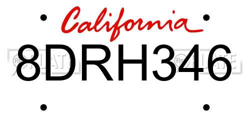 8DRH346 California License Plate