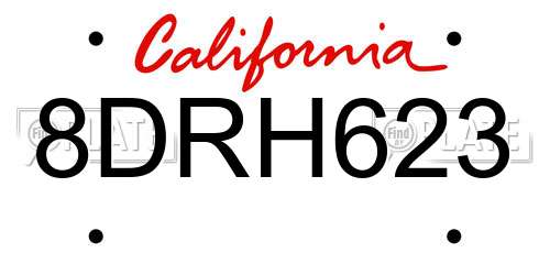 8DRH623 California License Plate
