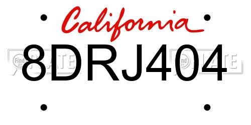 8DRJ404 California License Plate