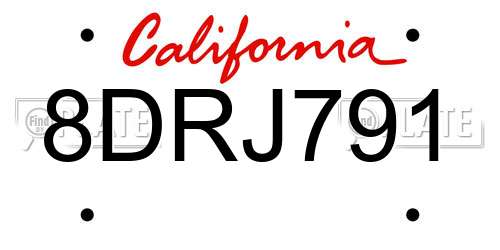 8DRJ791 California License Plate