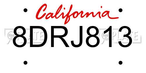 8DRJ813 California License Plate