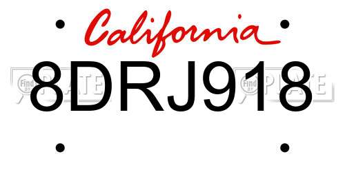 8DRJ918 California License Plate
