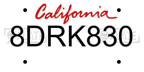 8DRK830 California License Plate