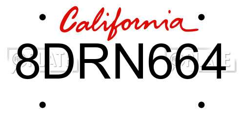 8DRN664 California License Plate