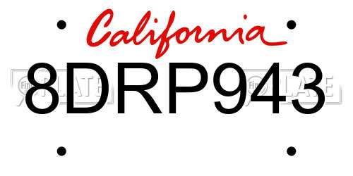 8DRP943 California License Plate