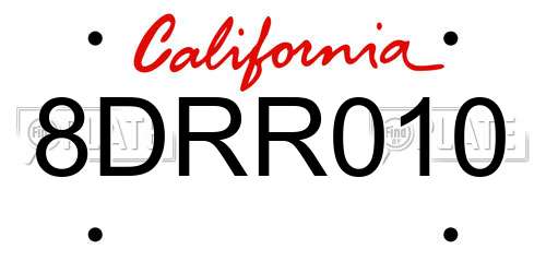 8DRR010 California License Plate