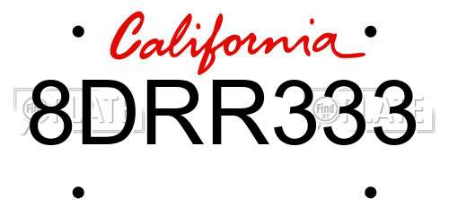 8DRR333 California License Plate