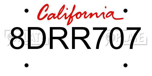 8DRR707 California License Plate