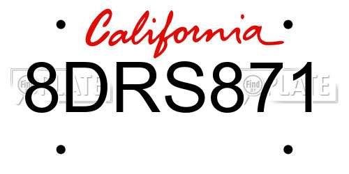 8DRS871 California License Plate