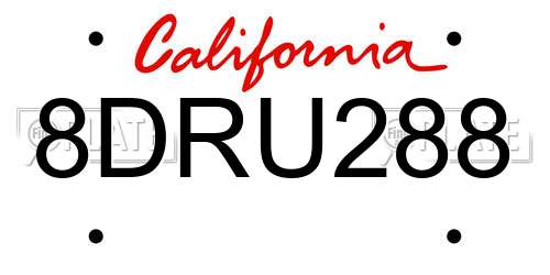 8DRU288 California License Plate