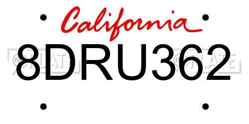 8DRU362 California License Plate