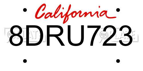 8DRU723 California License Plate