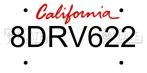 8DRV622 California License Plate