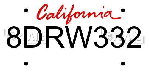 8DRW332 California License Plate
