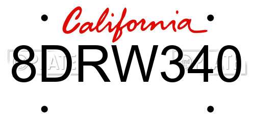 8DRW340 California License Plate