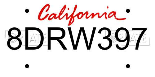 8DRW397 California License Plate