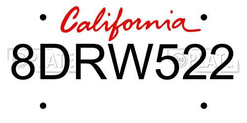 8DRW522 California License Plate