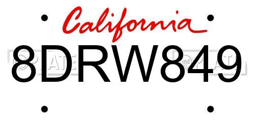 8DRW849 California License Plate