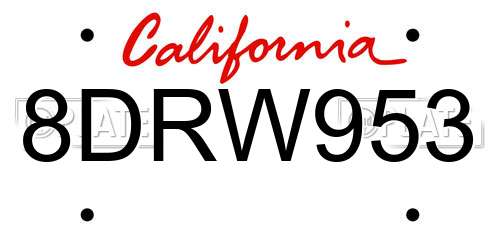 8DRW953 California License Plate