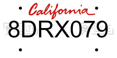 8DRX079 California License Plate