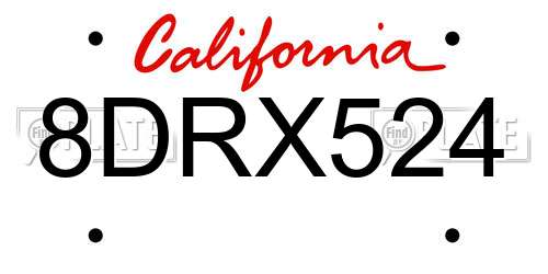 8DRX524 California License Plate