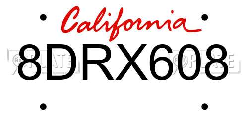 8DRX608 California License Plate