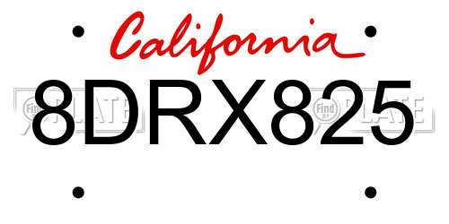 8DRX825 California License Plate