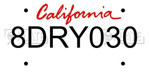 8DRY030 California License Plate