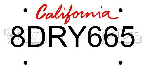 8DRY665 California License Plate