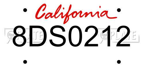 8DS0212 California License Plate