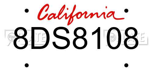 8DS8108 California License Plate