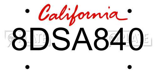 8DSA840 California License Plate