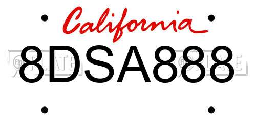 8DSA888 California License Plate