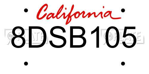 8DSB105 California License Plate