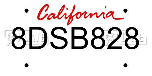 8DSB828 California License Plate