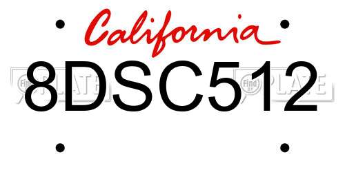 8DSC512 California License Plate