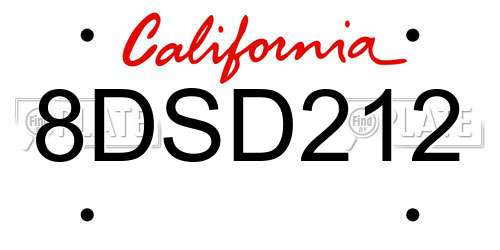 8DSD212 California License Plate