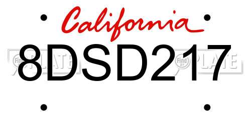 8DSD217 California License Plate