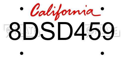 8DSD459 California License Plate