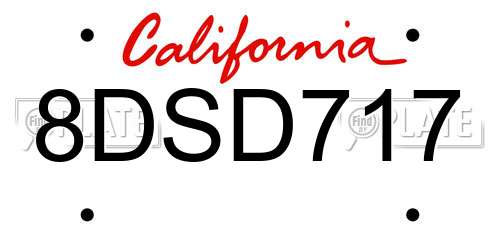 8DSD717 California License Plate