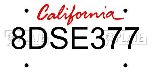 8DSE377 California License Plate