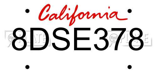 8DSE378 California License Plate
