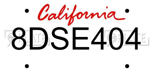 8DSE404 California License Plate