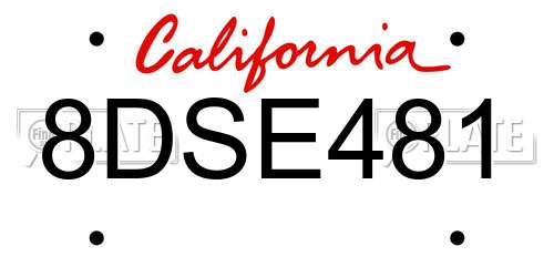 8DSE481 California License Plate