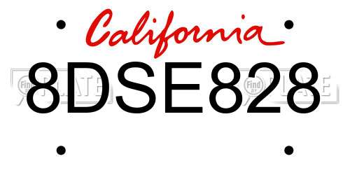 8DSE828 California License Plate