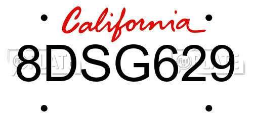 8DSG629 California License Plate