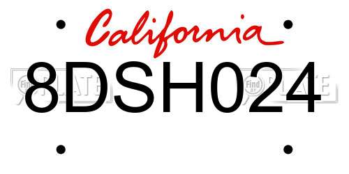 8DSH024 California License Plate