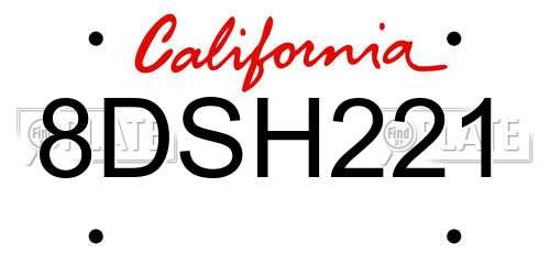 8DSH221 California License Plate