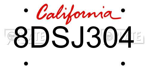 8DSJ304 California License Plate
